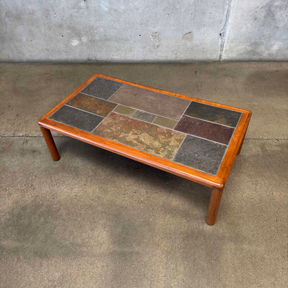 Danish Modern Teak + Slate Mosaic Coffee Table
