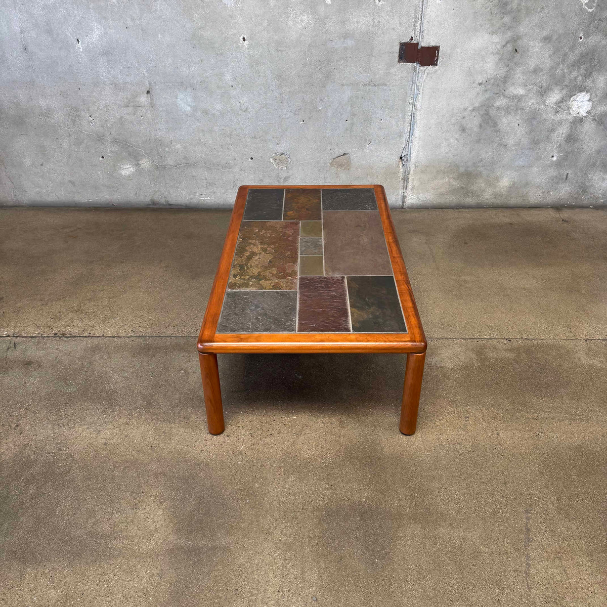 Danish Modern Teak + Slate Mosaic Coffee Table