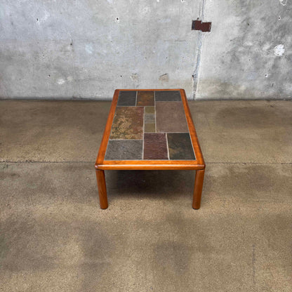 Danish Modern Teak + Slate Mosaic Coffee Table
