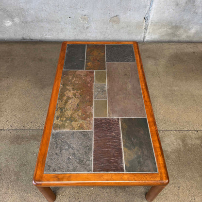 Danish Modern Teak + Slate Mosaic Coffee Table