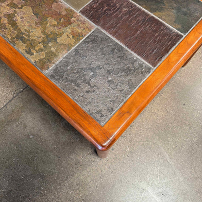 Danish Modern Teak + Slate Mosaic Coffee Table