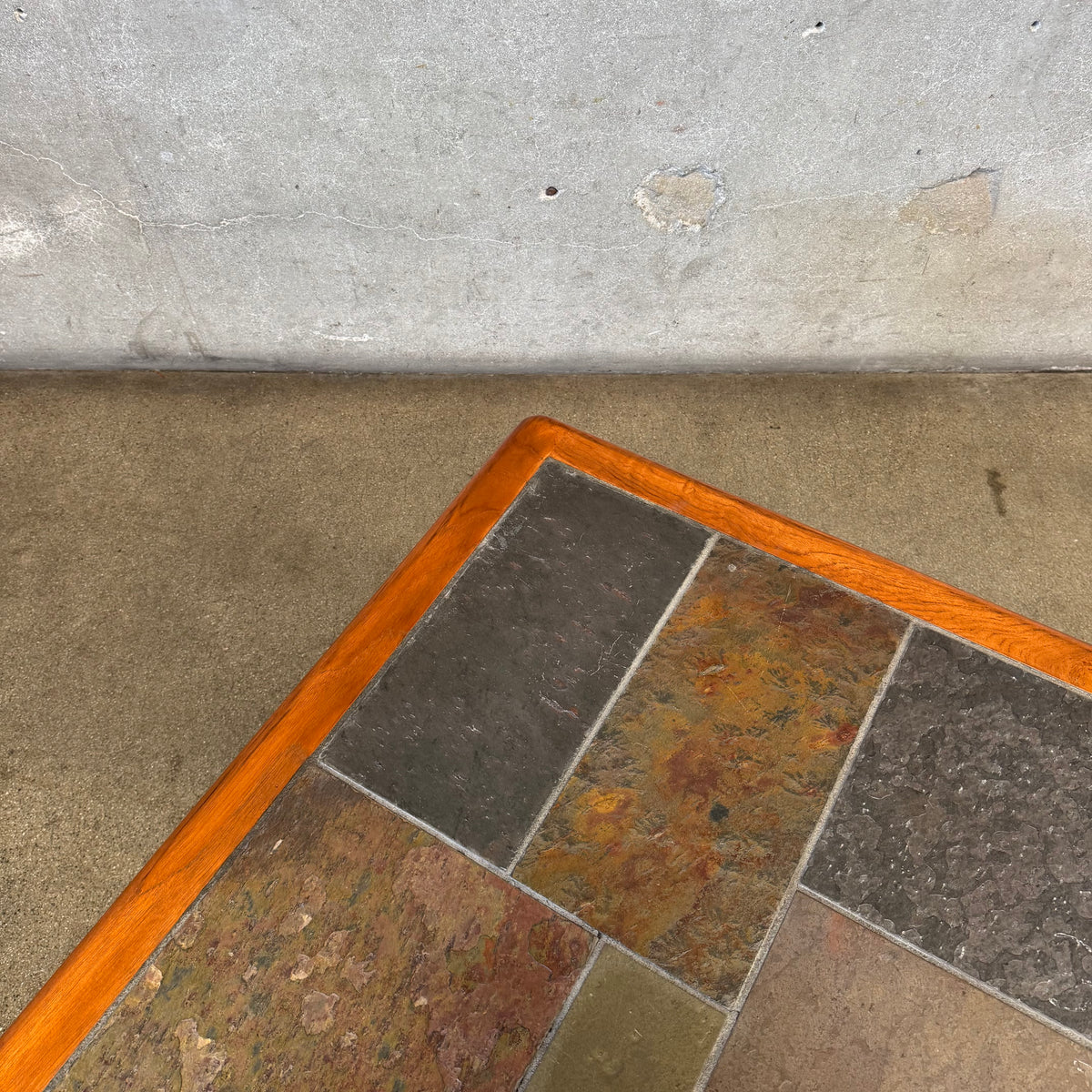 Danish Modern Teak + Slate Mosaic Coffee Table