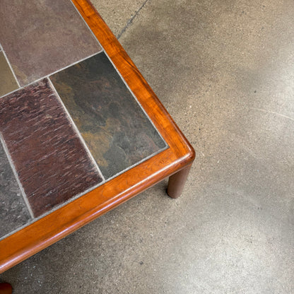 Danish Modern Teak + Slate Mosaic Coffee Table