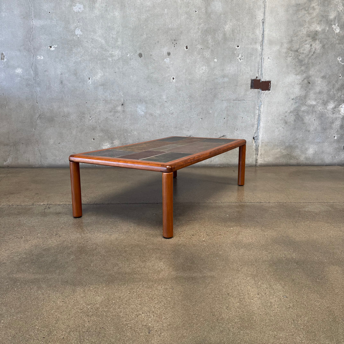 Danish Modern Teak + Slate Mosaic Coffee Table