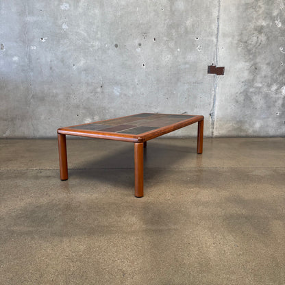Danish Modern Teak + Slate Mosaic Coffee Table