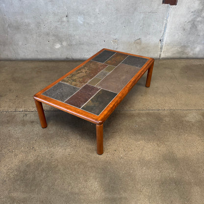 Danish Modern Teak + Slate Mosaic Coffee Table