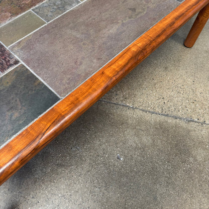 Danish Modern Teak + Slate Mosaic Coffee Table