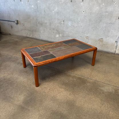 Danish Modern Teak + Slate Mosaic Coffee Table