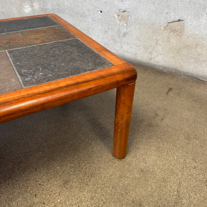 Danish Modern Teak + Slate Mosaic Coffee Table