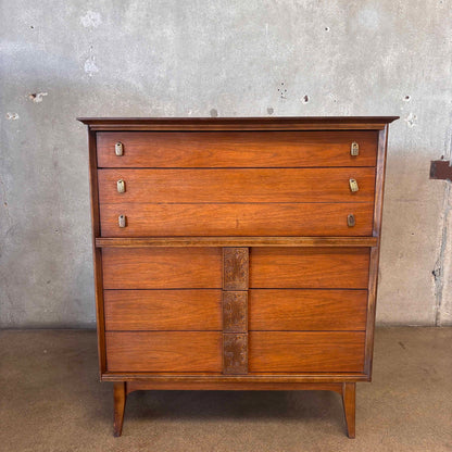 "Mayan" Highboy Dresser By Bassett C. 1960