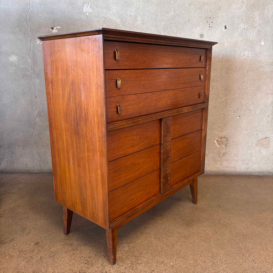 "Mayan" Highboy Dresser By Bassett C. 1960