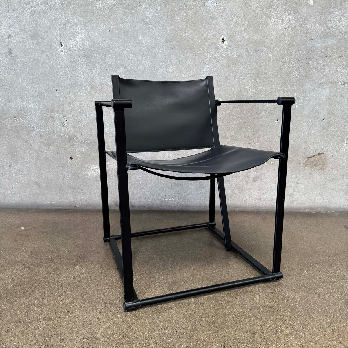 Post Modern Black Leather And Metal Armchair #5