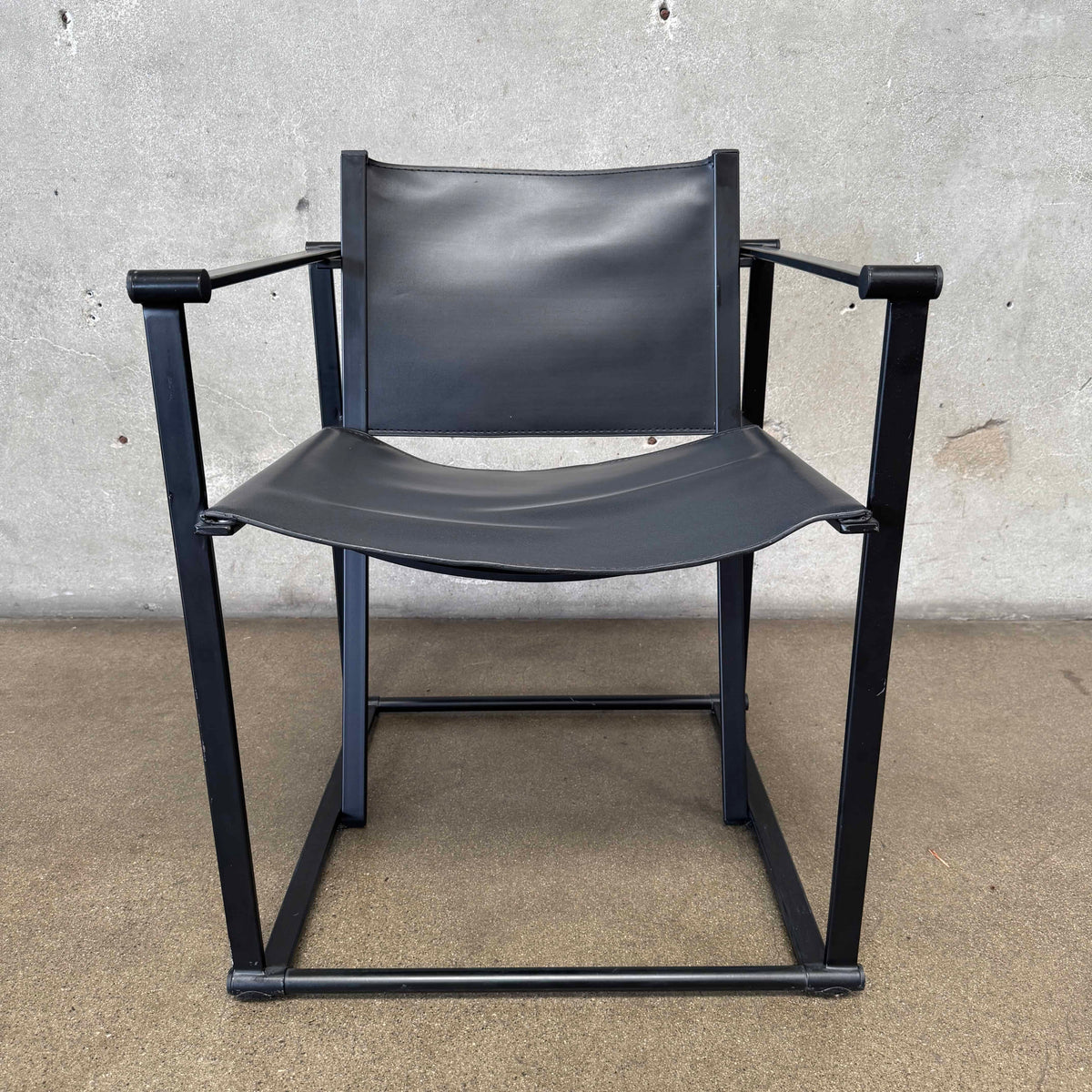 Post Modern Black Leather And Metal Armchair #5