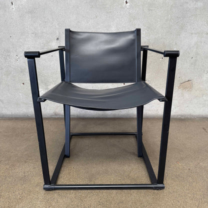 Post Modern Black Leather And Metal Armchair #5