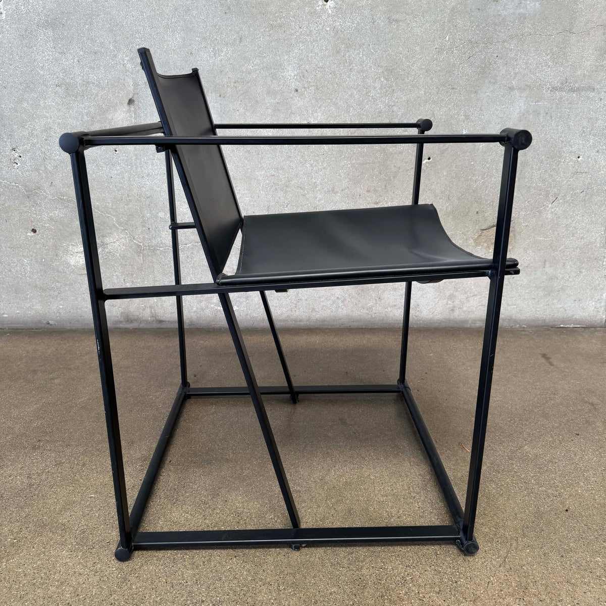 Post Modern Black Leather And Metal Armchair #5