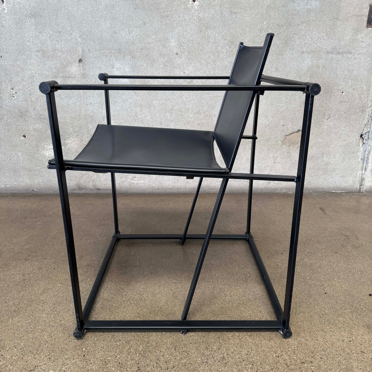 Post Modern Black Leather And Metal Armchair #5