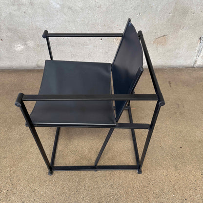 Post Modern Black Leather And Metal Armchair #5