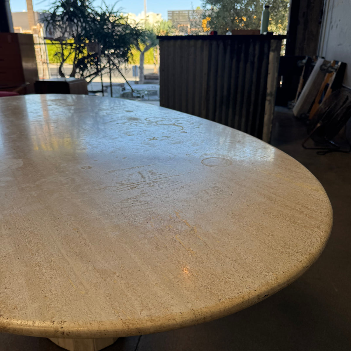 Post Modern Oval Travertine Dining Table
