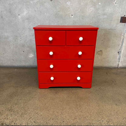 Vintage Red Oversized Knob Chest Of Drawers