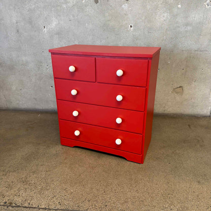 Vintage Red Oversized Knob Chest Of Drawers