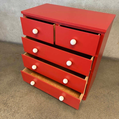 Vintage Red Oversized Knob Chest Of Drawers