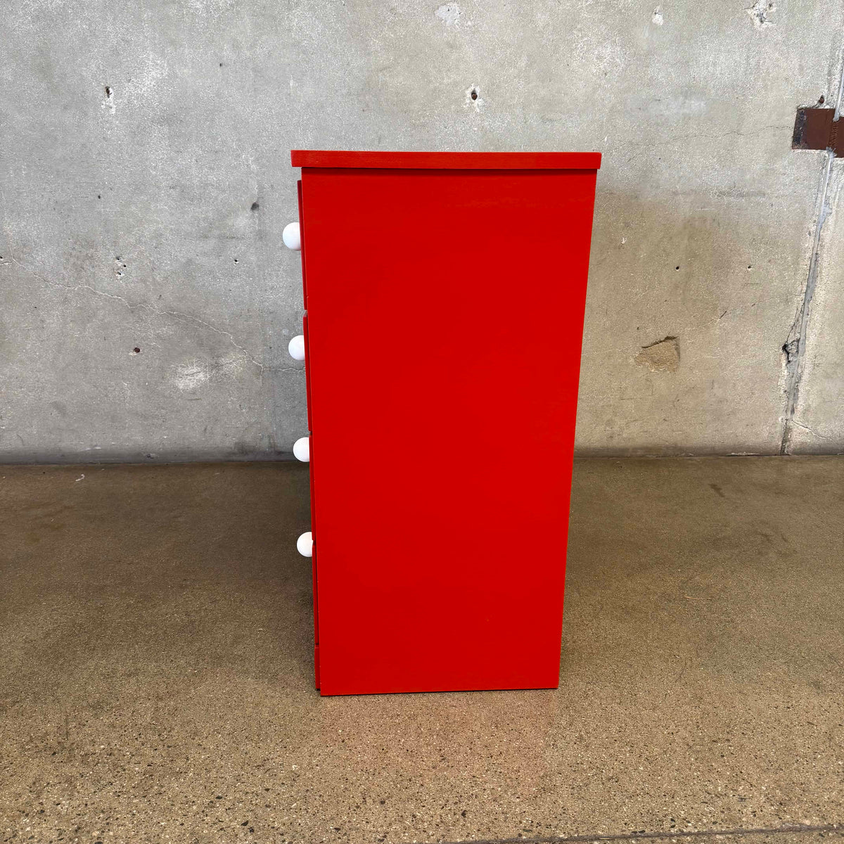 Vintage Red Oversized Knob Chest Of Drawers