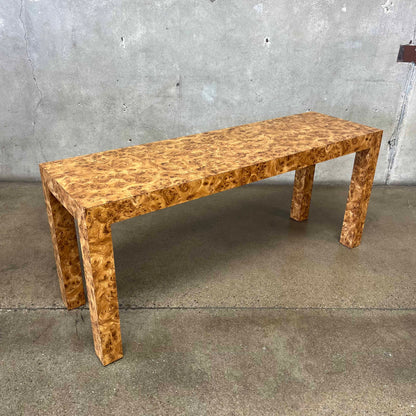 1970's Burl Laminate Parson's Console Table
