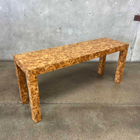 1970's Burl Laminate Parson's Console Table
