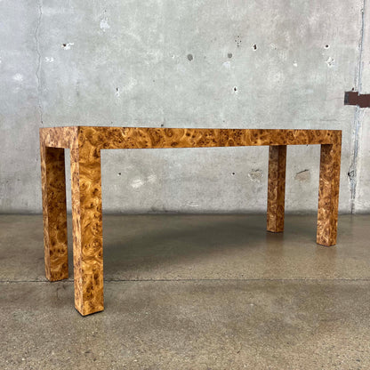 1970's Burl Laminate Parson's Console Table