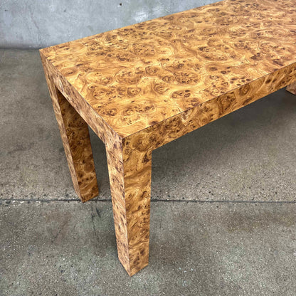 1970's Burl Laminate Parson's Console Table