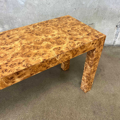 1970's Burl Laminate Parson's Console Table
