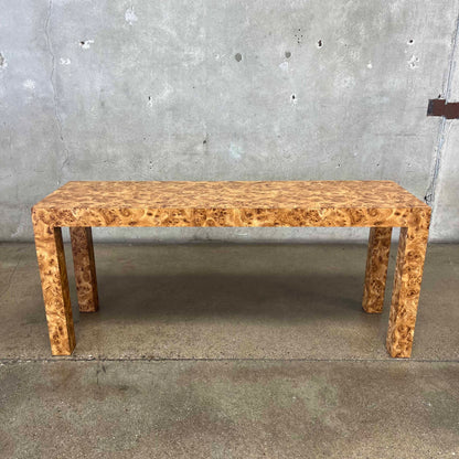 1970's Burl Laminate Parson's Console Table