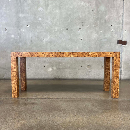 1970's Burl Laminate Parson's Console Table