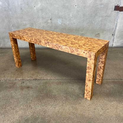 1970's Burl Laminate Parson's Console Table