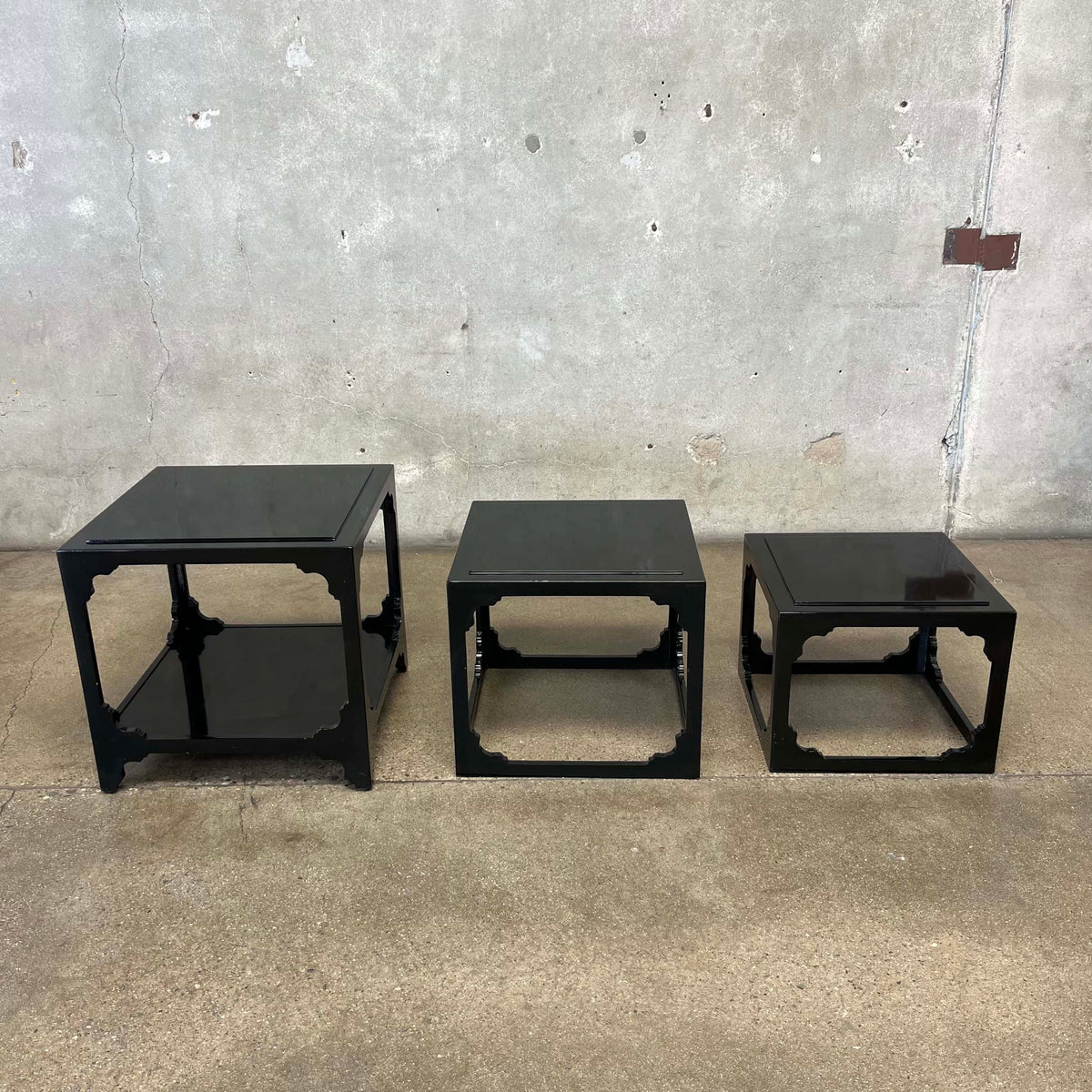 Set of 3 1970's Chinoisere Stacking Cube Tables