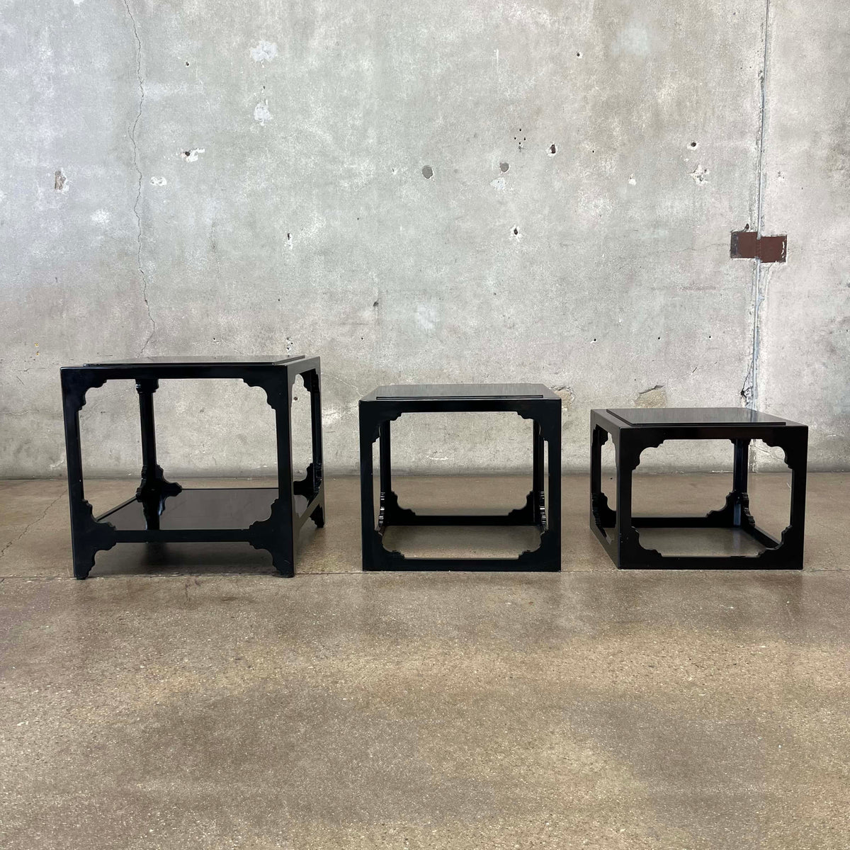 Set of 3 1970's Chinoisere Stacking Cube Tables