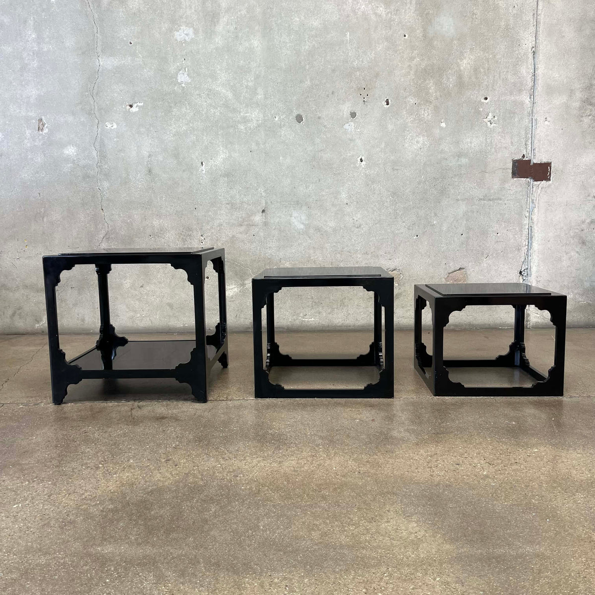 Set of 3 1970's Chinoisere Stacking Cube Tables