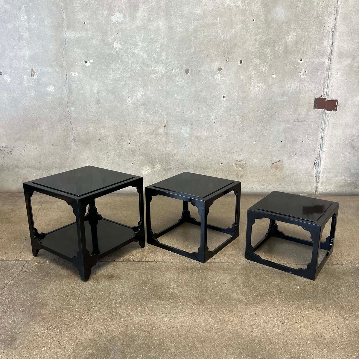 Set of 3 1970's Chinoisere Stacking Cube Tables
