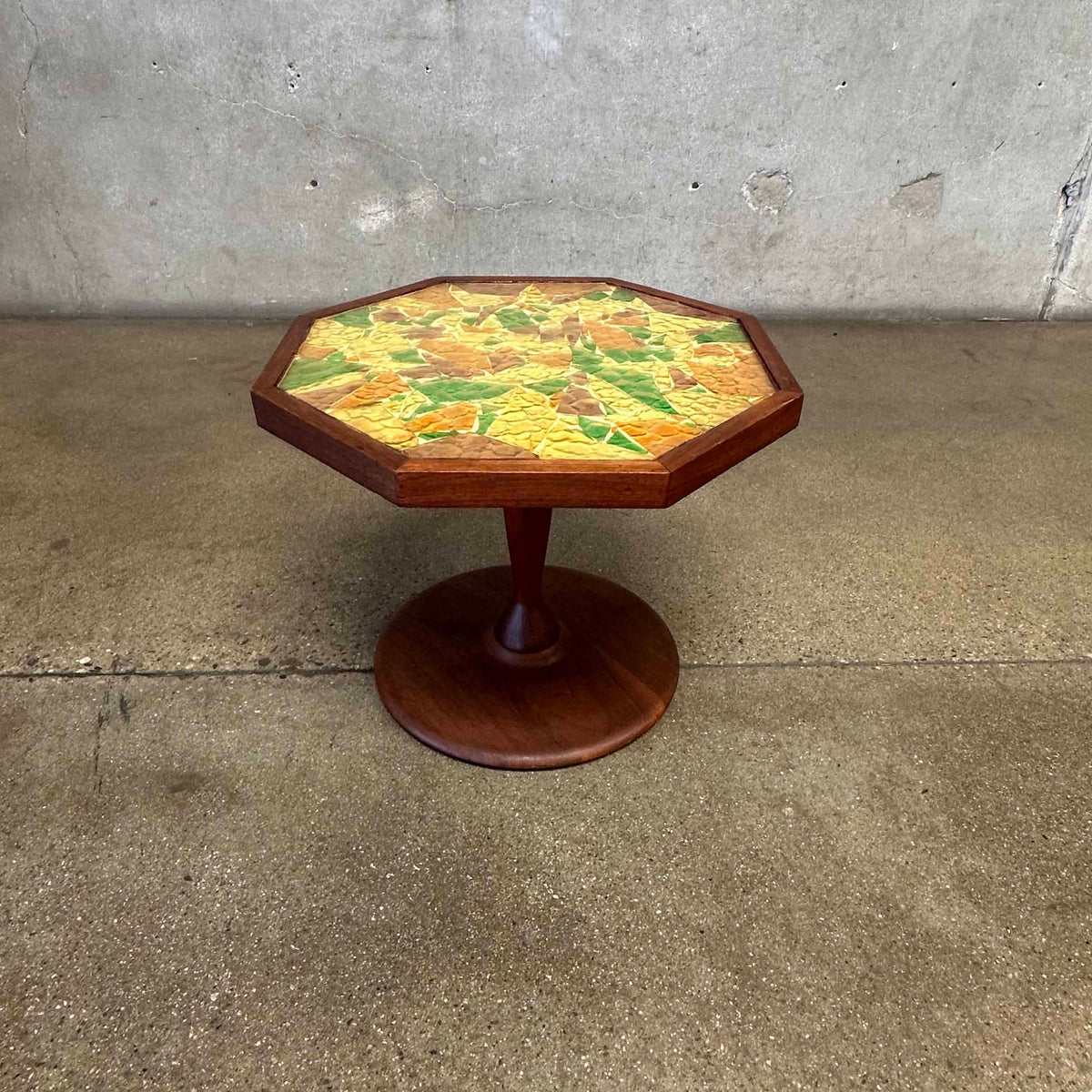 Vintage Signed Walnut & Mosaic End Table