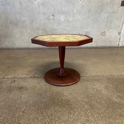 Vintage Signed Walnut & Mosaic End Table