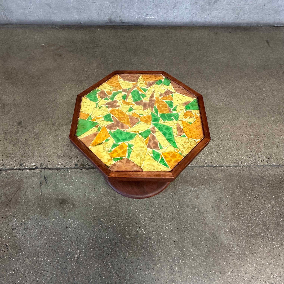 Vintage Signed Walnut & Mosaic End Table