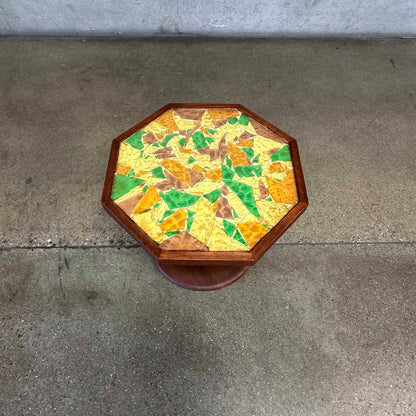 Vintage Signed Walnut & Mosaic End Table