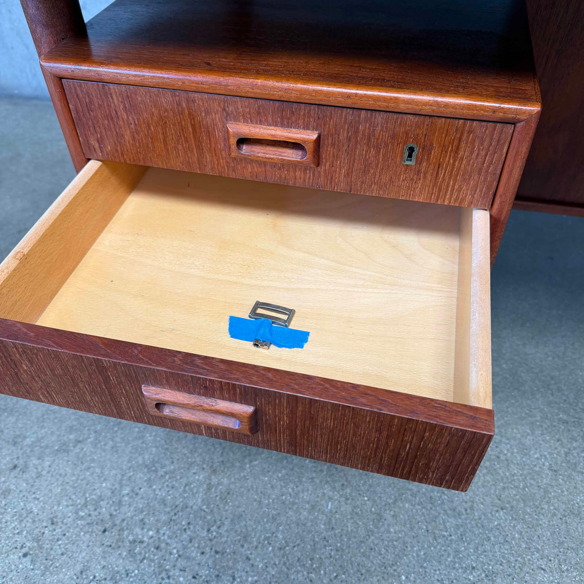 Mid Century HP Hansen Danish Teak Floating Top Desk w/ Key