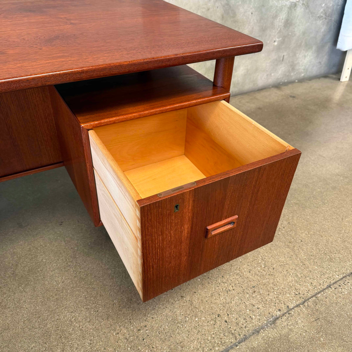 Mid Century HP Hansen Danish Teak Floating Top Desk w/ Key