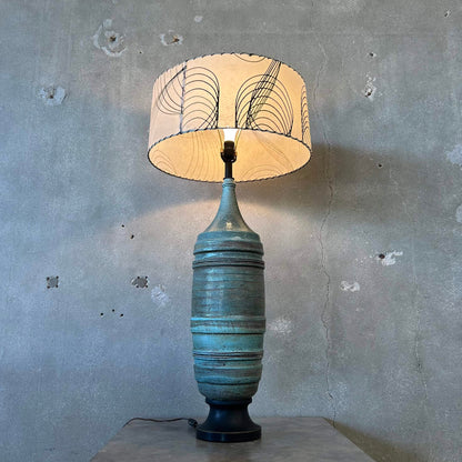 Mid Century Modern 1950's Hand Thrown Ceramic Lamp with Shade