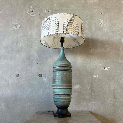 Mid Century Modern 1950's Hand Thrown Ceramic Lamp with Shade