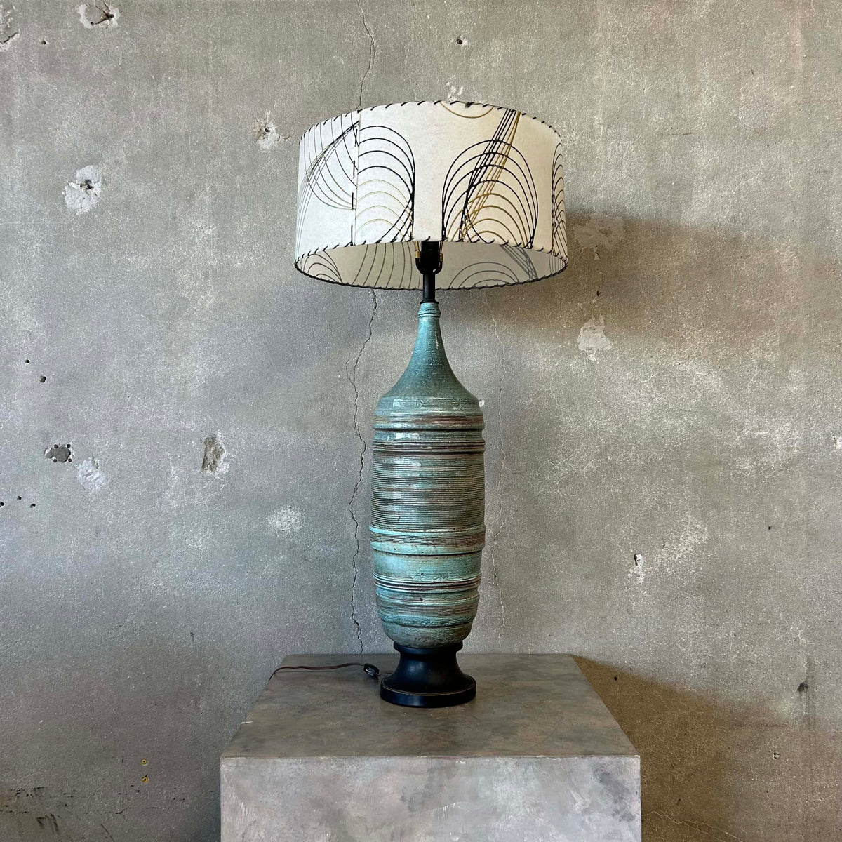 Mid Century Modern 1950's Hand Thrown Ceramic Lamp with Shade