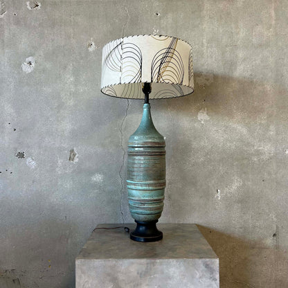 Mid Century Modern 1950's Hand Thrown Ceramic Lamp with Shade