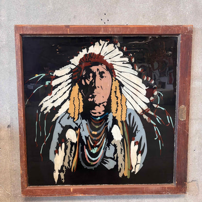 Reverse Painted Window Indian Chief