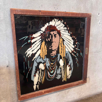 Reverse Painted Window Indian Chief